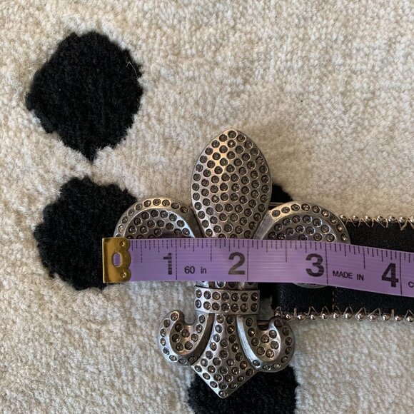 Kathy Van Zeeland Fleur-de-Lis Faux Suede Leather Studded Rhinestone Waist Belt - Picture 13 of 13